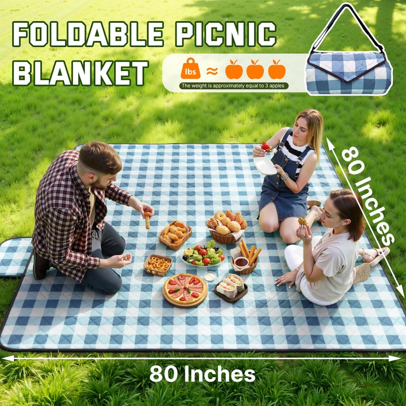 TigeJoy Extra Large Picnic Blanket Waterproof Foldable 80''x80''  Outdoor Picnic Mat Beach Blanket Sandproof for Park  Grass  Travel  Hiking  Camping Essentials  Gingham Picnic Blanket - Image 2